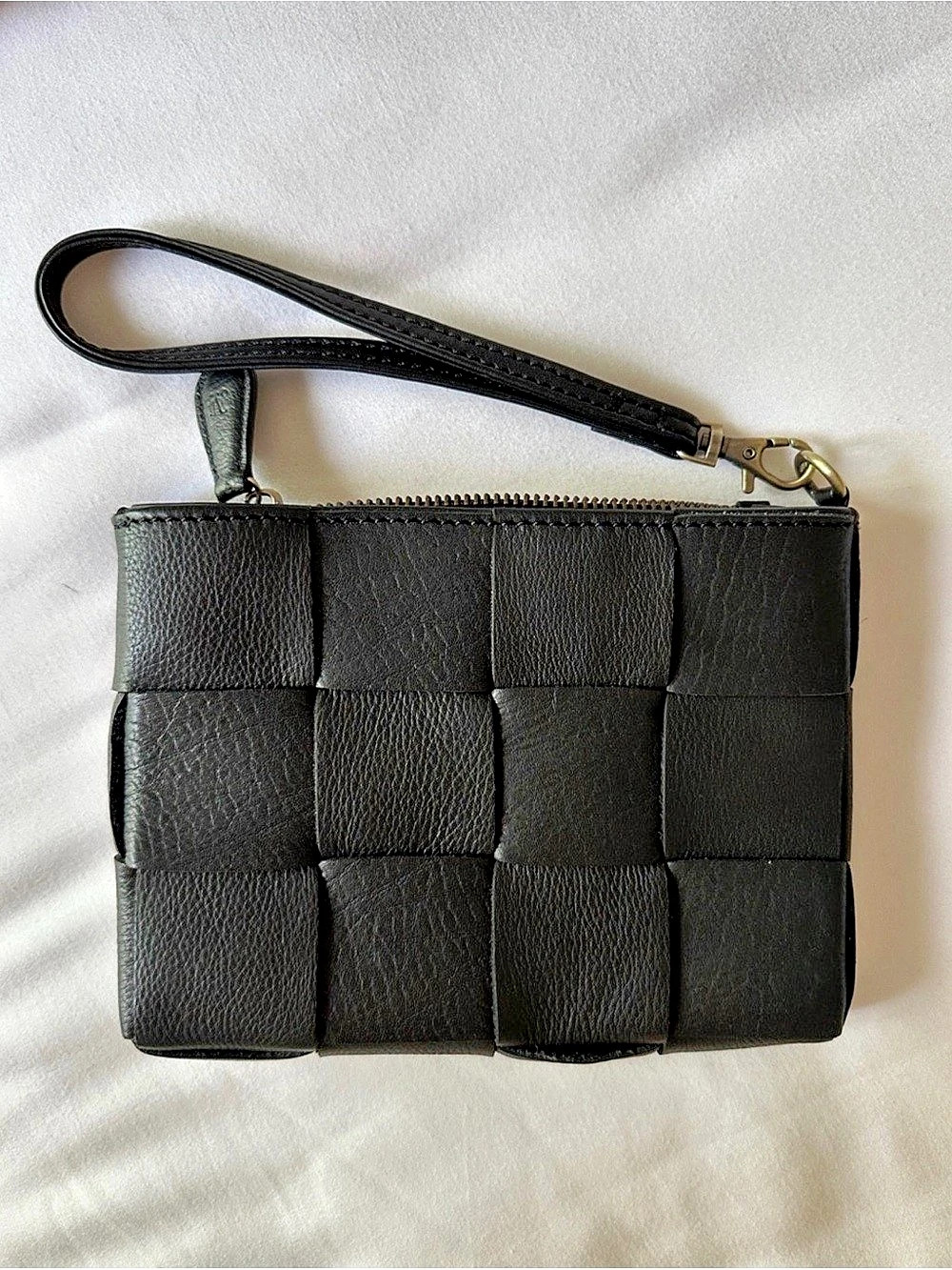 MANDRN Black Woven Leather Wristlet Clutch